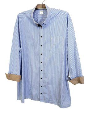 OLYMP Luxor Men Shirt 4XL 50 Comfort Fit Blue Striped Long Sleeve Dress Casual